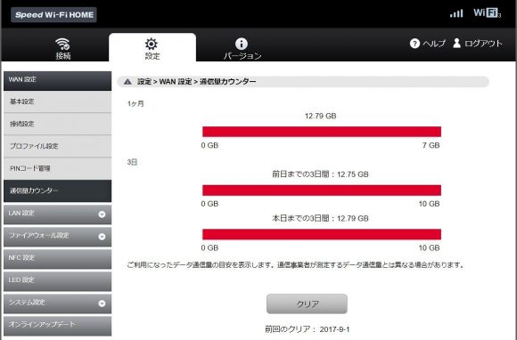 WiMAXルーターl01通信量は画面で確認