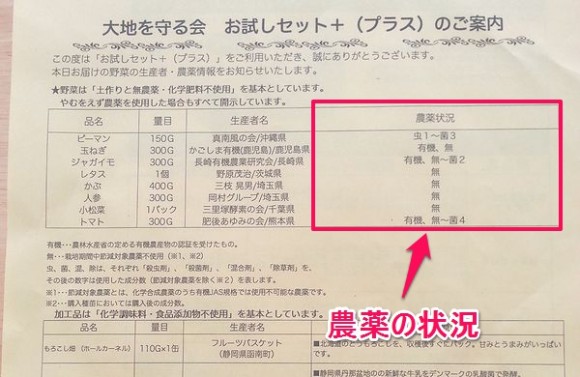 大地宅配のお試しセットプラスの内容