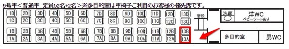 スーパービュー踊り子号9号車13Aと13Bのスペース