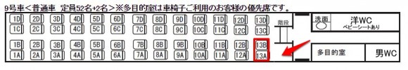 スーパービュー踊り子号9号車13Aと13Bのスペース